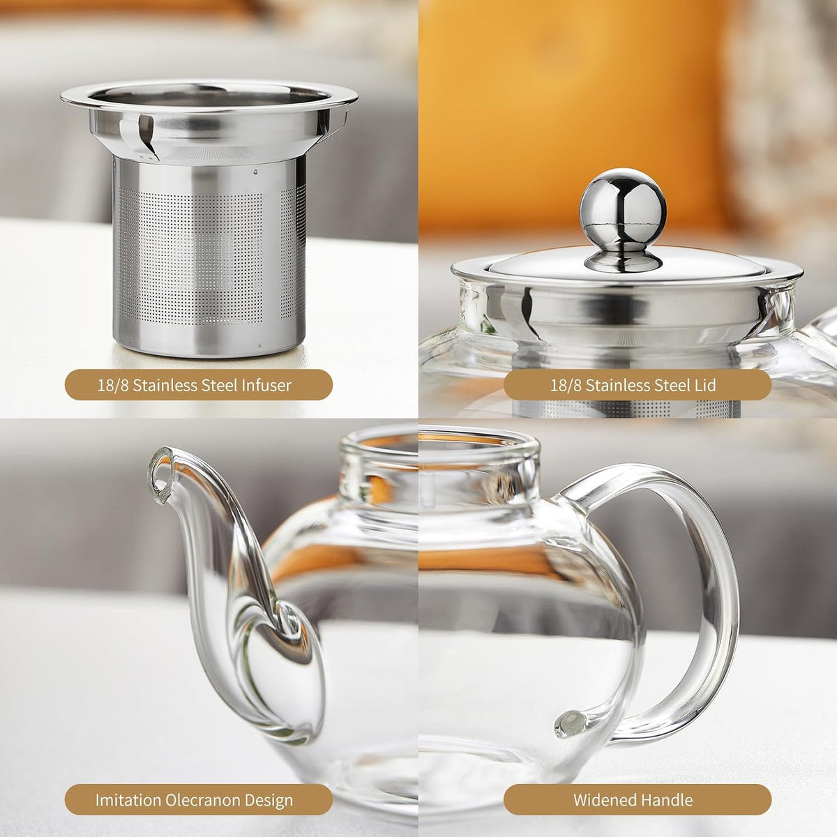 DOPUDO Small Glass Teapot with Infuser, 18 oz 530ml Borosilicate Tea Kettle