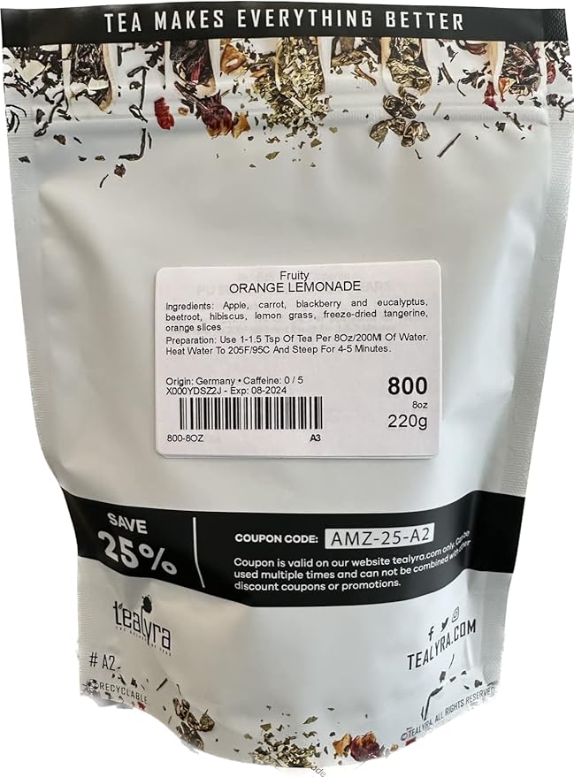 Tealyra - Orange Lemonade - Hibiscus - Eucalyptus - Lemongrass - Herbal Fruity Loose Leaf Tea Blend - VitaminsRich - Boost Immune System- 100% Natural – Hot and Iced - Caffeine-Free - 220g (8-ounce)