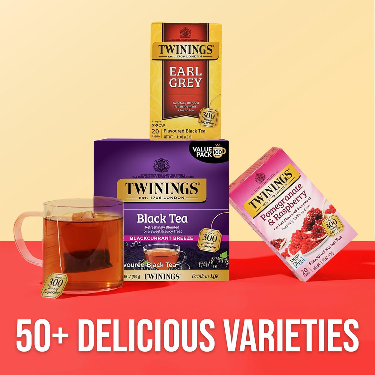 Twinings Blackcurrant Breeze Black Tea Individually Wrapped Bags, 100 Count (Pack of 1), Sweet, Tangy Taste, Caffeinated, Enjoy Hot or Iced, 100 Teabags