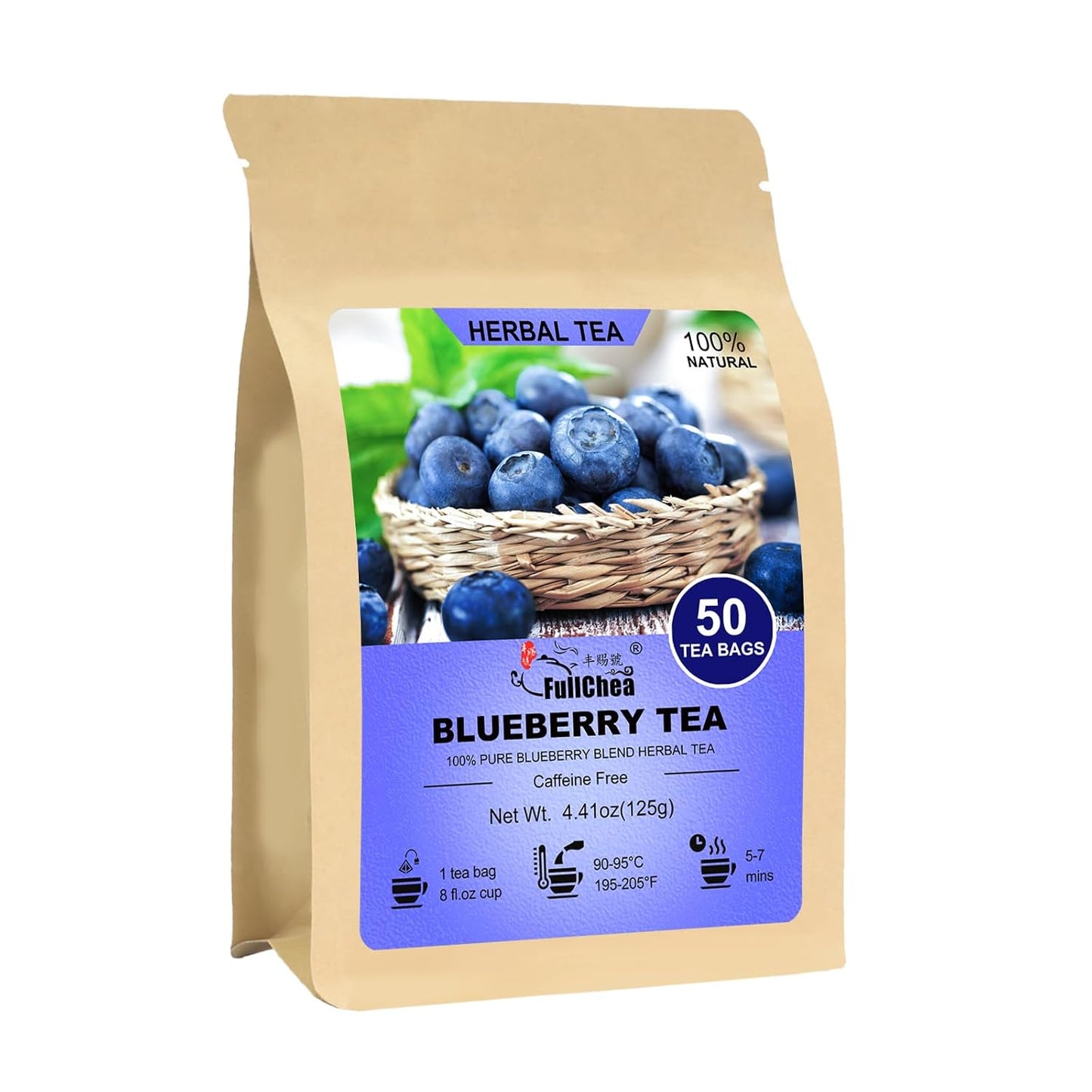 FullChea - Blueberry Tea Bags, 50 Count, Fruit Blend Herbal Tea