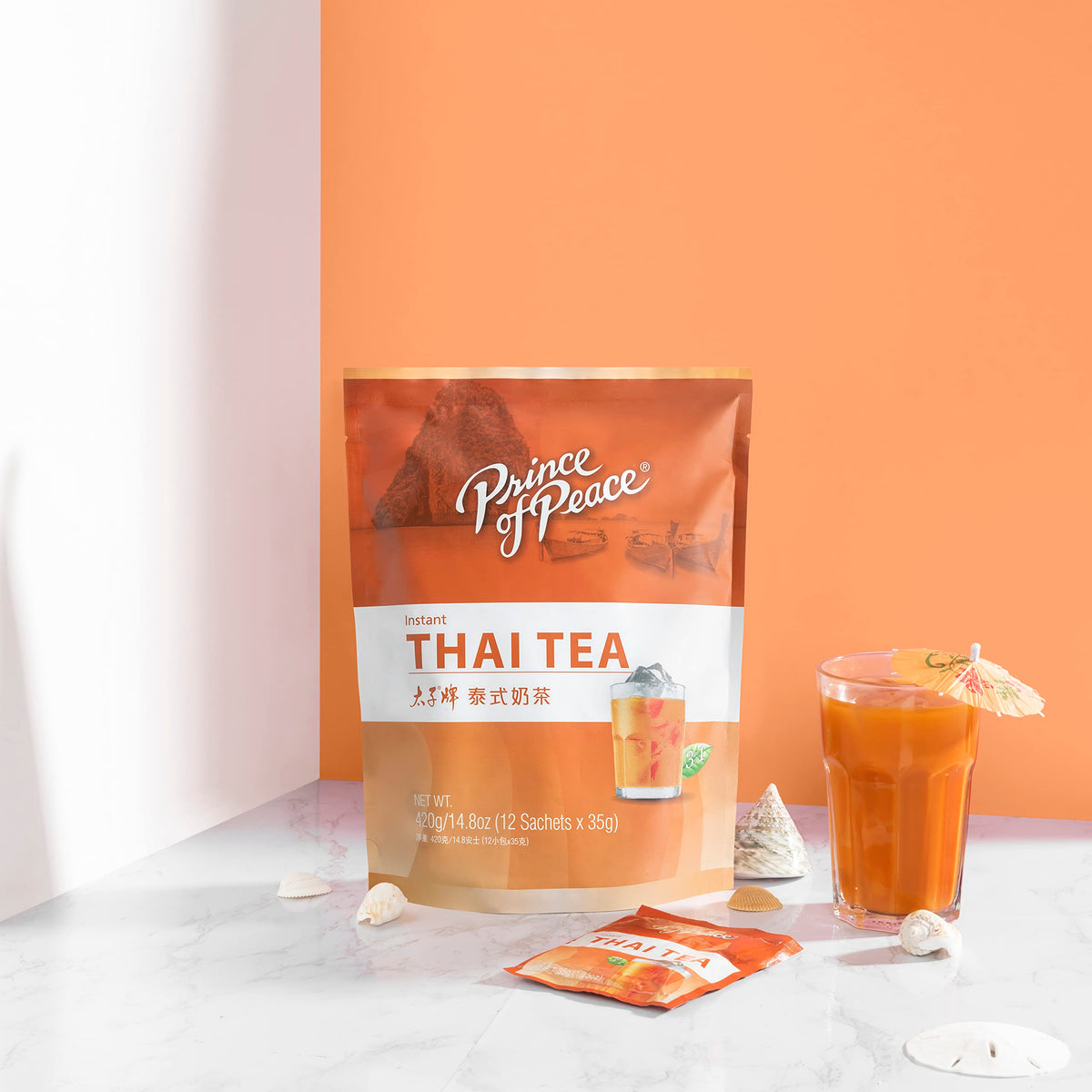 Prince of Peace 3 in 1 Instant Thai Tea Beverage, 24 Sachets Value Size – Instant Hot or Cold Beverage – Easy to Brew – Made