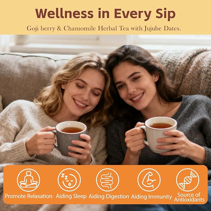 Harbique Chamomile & Jujube Herbal Tea Blend Red Dates & Goji Berries, Sleepytime Tea for stress relief, Postpartum Essentials for Mothers Milks