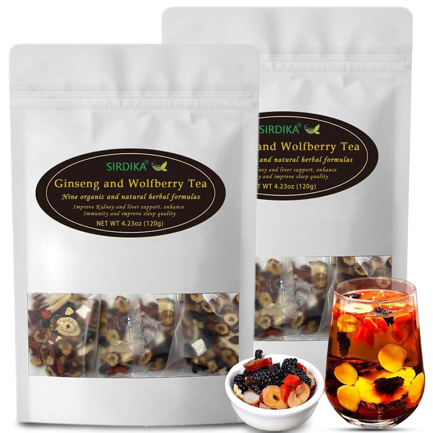 Kidney Tea - Ginseng and Wolfberry Tea, Ginseng Nine Treasure Tea, Men's Health Tea Herbal 9 Precious Ingredients Formula, Natural Organic Kidney Cleanse Detox Tea for Women &amp; Men (2Bag(24pcs))