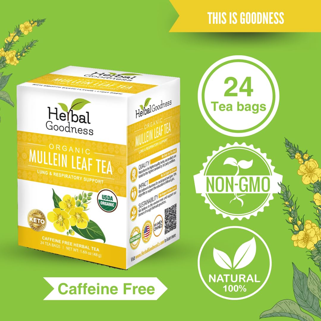 Organic Mullein Leaf Tea Bags for Lungs - 24ct Gordolobo Herbal Goodness