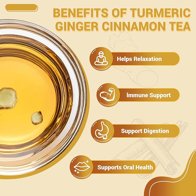 Turmeric Ginger Cinnamon Tea Bags, Turmeric Ginger Herbal Tea, No Sugar, No Caffeine, 50 Teabags