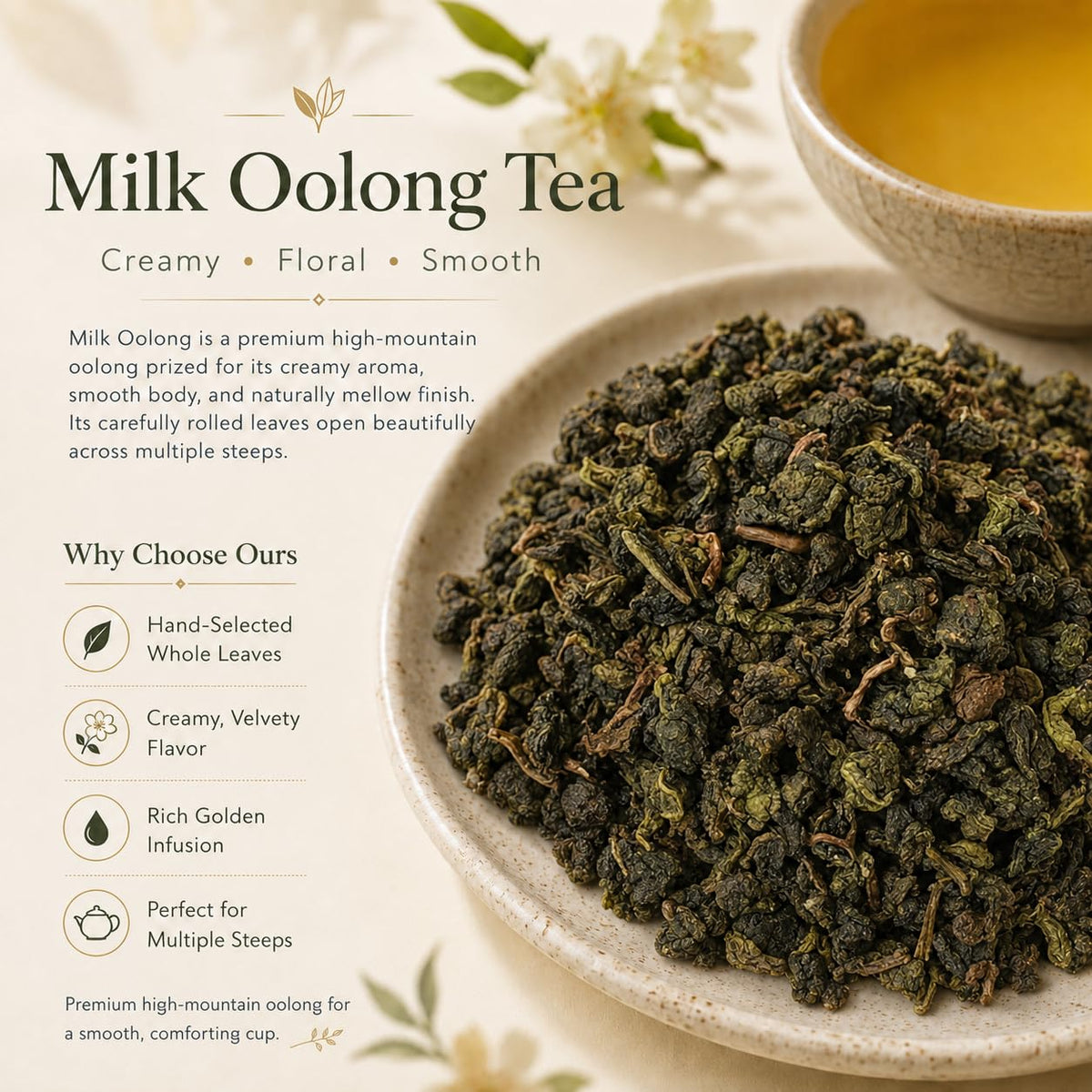 Milk Oolong Tea Loose Leaf – Premium Chinese Oolong Tea 1 lb | Double Milky Aroma &amp; Smooth Taste | Bulk Loose Leaf Tea Tin | Afternoon &amp; Asian Tea