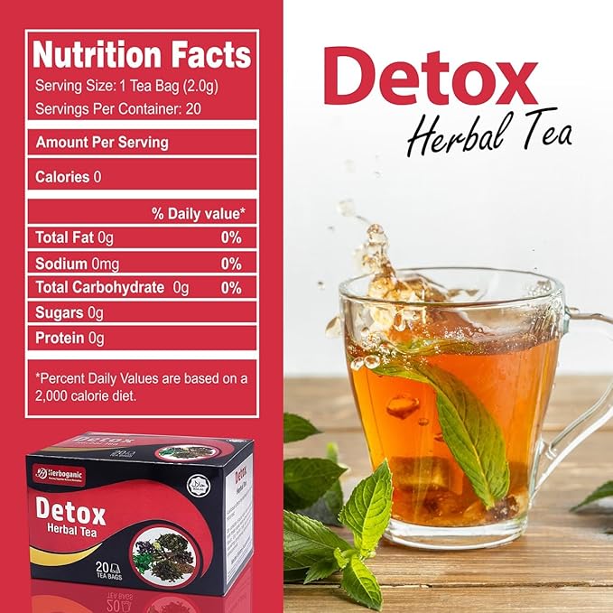 Herboganic Detox Herbal Tea - Wide Variety of Flavors and Benefits, Natural Ingredients, Digestion Support, Immune Boost and More, 20 Tea Bags