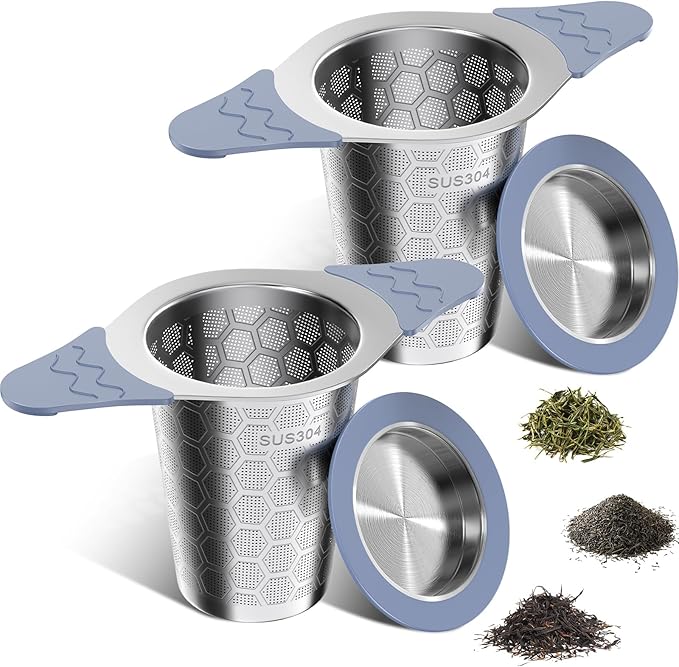 2PCS Tea Infuser for Loose Leaf Tea,Stainless Steel Tea Infuser with Heat Proof Silicone Handles,Ext
