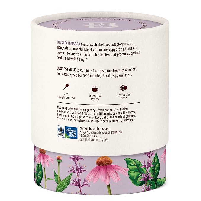 Banyan Botanicals Tulsi Echinacea Tea – Organic Immune Support with Turmeric & Rosehip – Caffeine Free Tea for Healthy Immune Function* – 2 oz