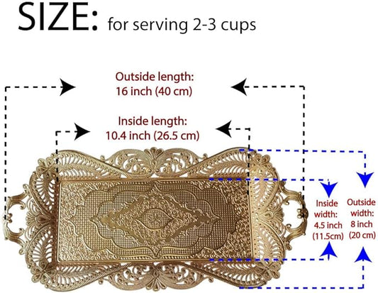 Small Gold Turkish Tea Coffee Serving Tray Table Decor Decorative Handles Rectangle - Gold Rectangular Candle Rustic Farmhouse Home Kitchen Brass Moroccan Style Traditional Fancy Tray Decor
