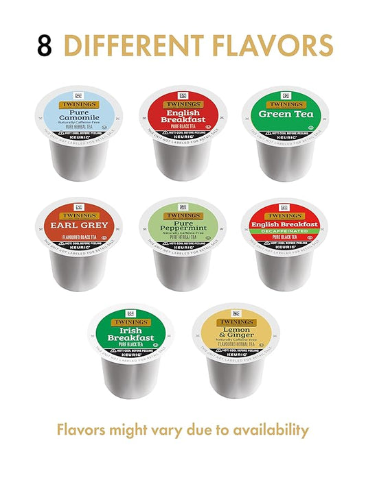 Twinings Tea K Cup Pod Sampler Variety Box (10 Count) 8 Flavors for Keurig Single Serve Brewers, Contains Black, Green, Herbal and Decaffeinated Teas for Tea Lovers