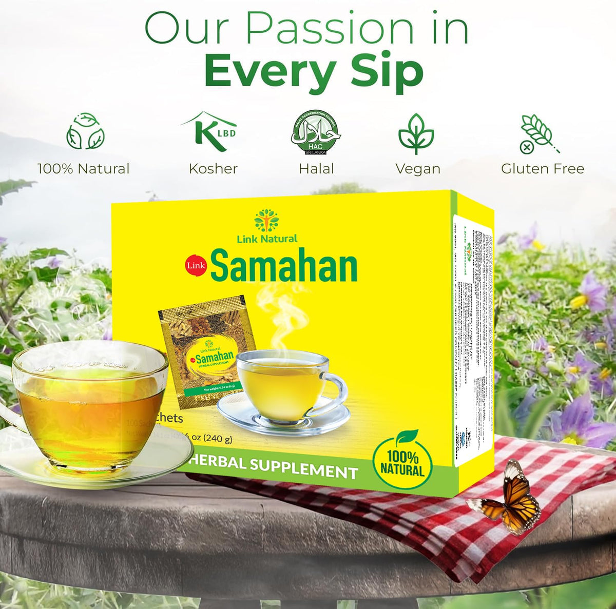 LINK SAMAHAN SAMAHAN Ayurvedic Herbal Tea Packets - Sri Lankan Ceylon Blend with 14 Natural Herbs Including Ginger, Black