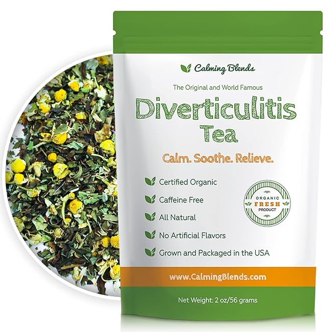 Calming Blends Diverticulitis Tea, Organic Loose Leaf Tea, Caffeine Free, 36 Cups, Made In USA