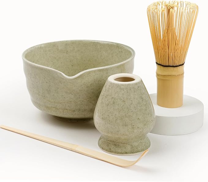 Authentic Japanese Matcha Ceremony Set - 17oz Traditional Chawan Bowl with Bamboo Whisk (Chasen), Scoop & Stand - Complete Starter Kit for Beginners