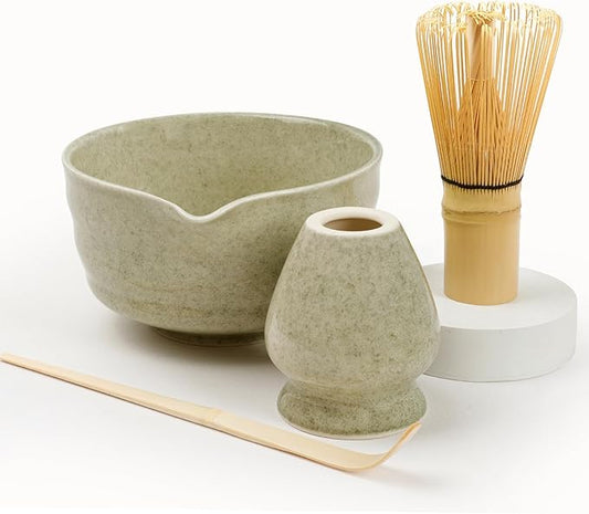 Authentic Japanese Matcha Ceremony Set - 17oz Traditional Chawan Bowl with Bamboo Whisk (Chasen), Scoop & Stand - Complete Starter Kit for Beginners
