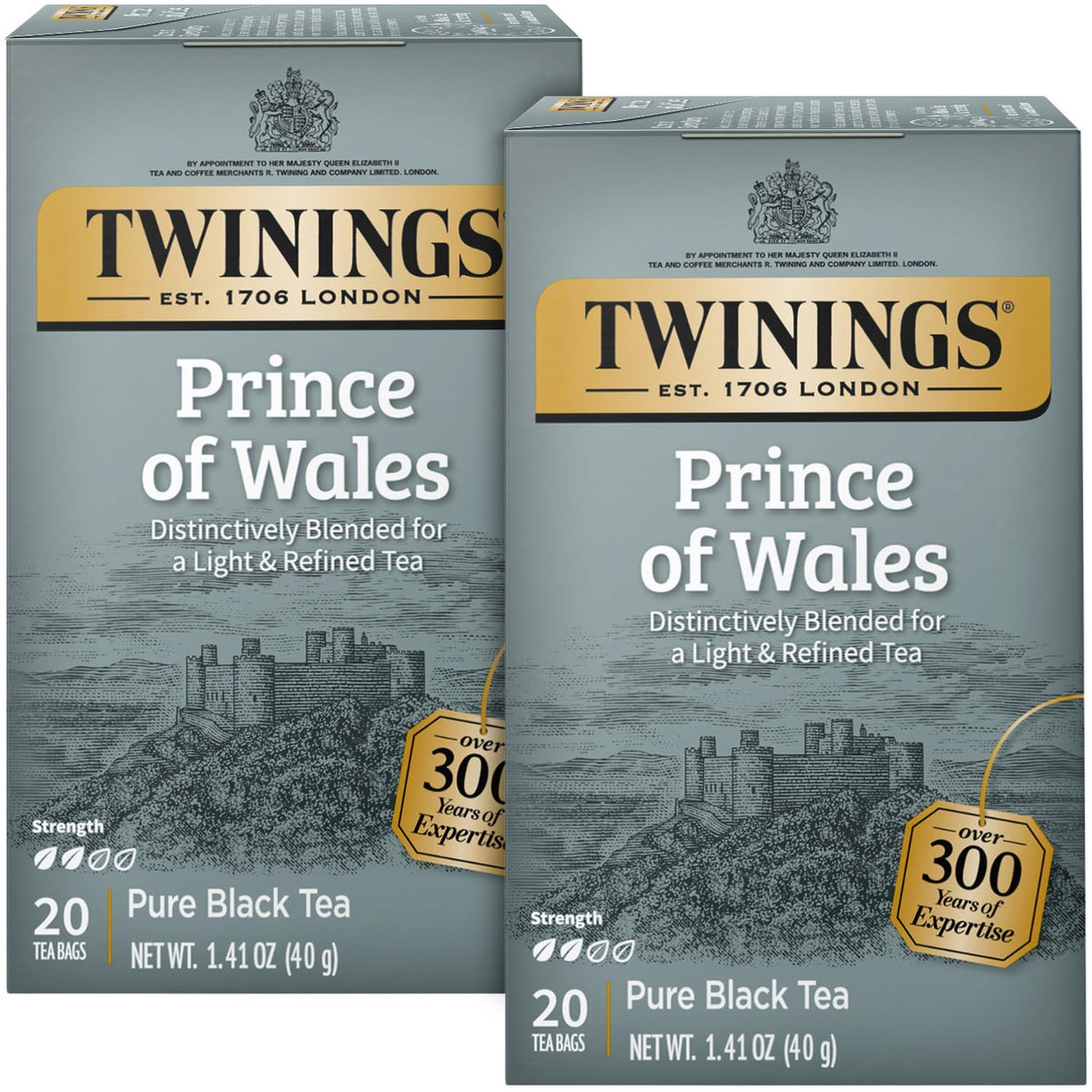 Twinings Prince of Wales Tea – A Light & Velvety Smooth Caffeinated Black Tea, Individually Wrapped Tea Bags, 20 Count (Pack