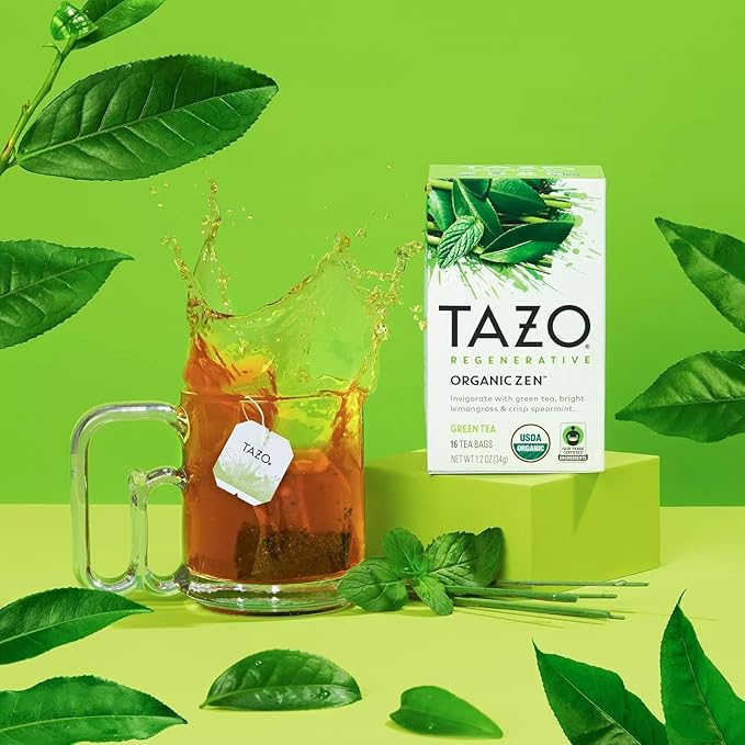 TAZO Tea Bags, Regenerative Organic: Refresh Mint Herbal Tea, Zen Green Tea, & Green Ginger Tea 16 CT (2ea) (Variety Pack)