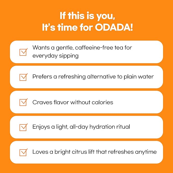 Odada Sweet Orange Tea - Rooibos, Orange Peel & Schisandra Berry Blend, Bright Citrus Hydration & Natural Antioxidant K-Wellness Drink, Caffeine-Free, Zero Sugar, 24 Tea Bags