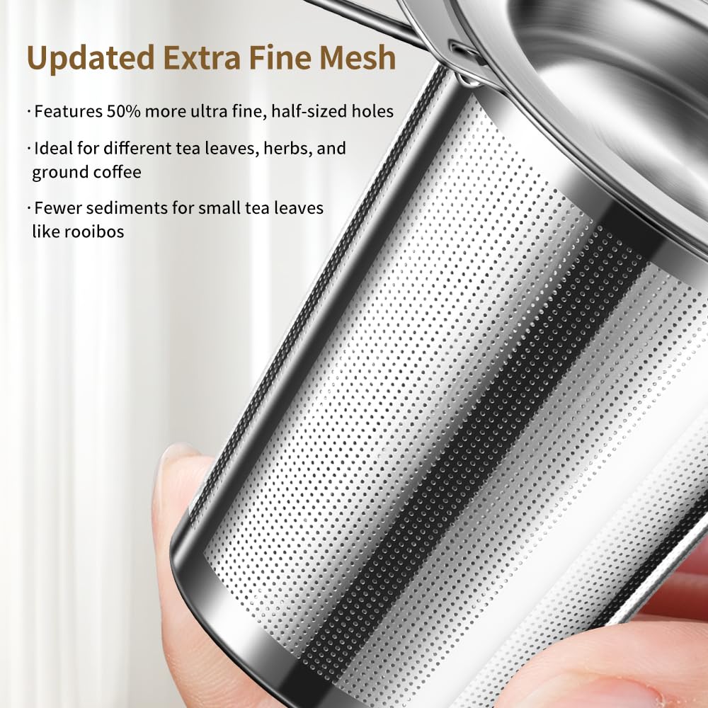 2Pack Long-Handled Tea Strainer, BOMANSI BOMS Stainless Steel Tea Infuser Basket Sitting in Mugs, Tea Infusers for Loose Tea
