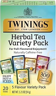 Twinings Herbal Tea Variety Pack, 20 Count (Pack of 1), Formerly Assorted Herbal, Includes 5 Flavours, Naturally Caffeine-Free, Enjoy Hot or Iced, 20 Teabags