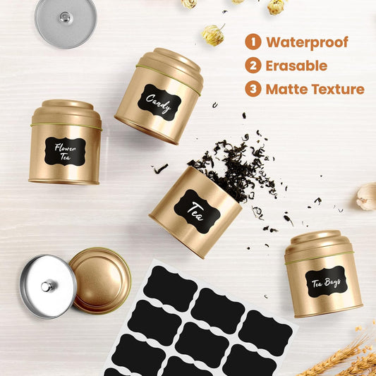 TRISCO 6PCS Tea Tin with Airtight Double Lids for Loose Leaf Tea Storage | 8 Fl Oz Capacity,Kitchen Small Tin Can Tea Canisters,for Loose Tea Coffee Sugar Candy Spices,Holiday Gift,Gold