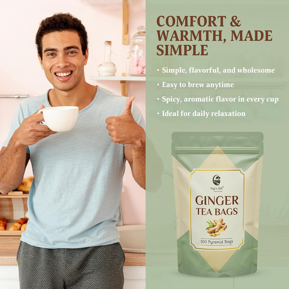 Yogi's Gift® Ginger Tea Bags | 100 Pyramid Tea Bags | Herbal Tea