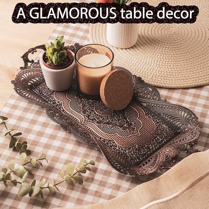 Small Antique Turkish Tea Coffee Serving Tray Table Decor Decorative Handles - Antique Moroccan Home Kitchen Rustic Copper Farmhouse Brass