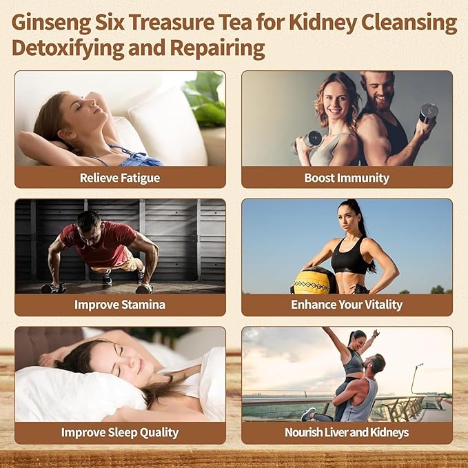 Herbal Tea Formula Ginseng Six Treasure Tea - Natural Chinese Traditional Herbal Ginseng Five Treasures Herbal Tea Teabag For Men Women (B-10g x 30