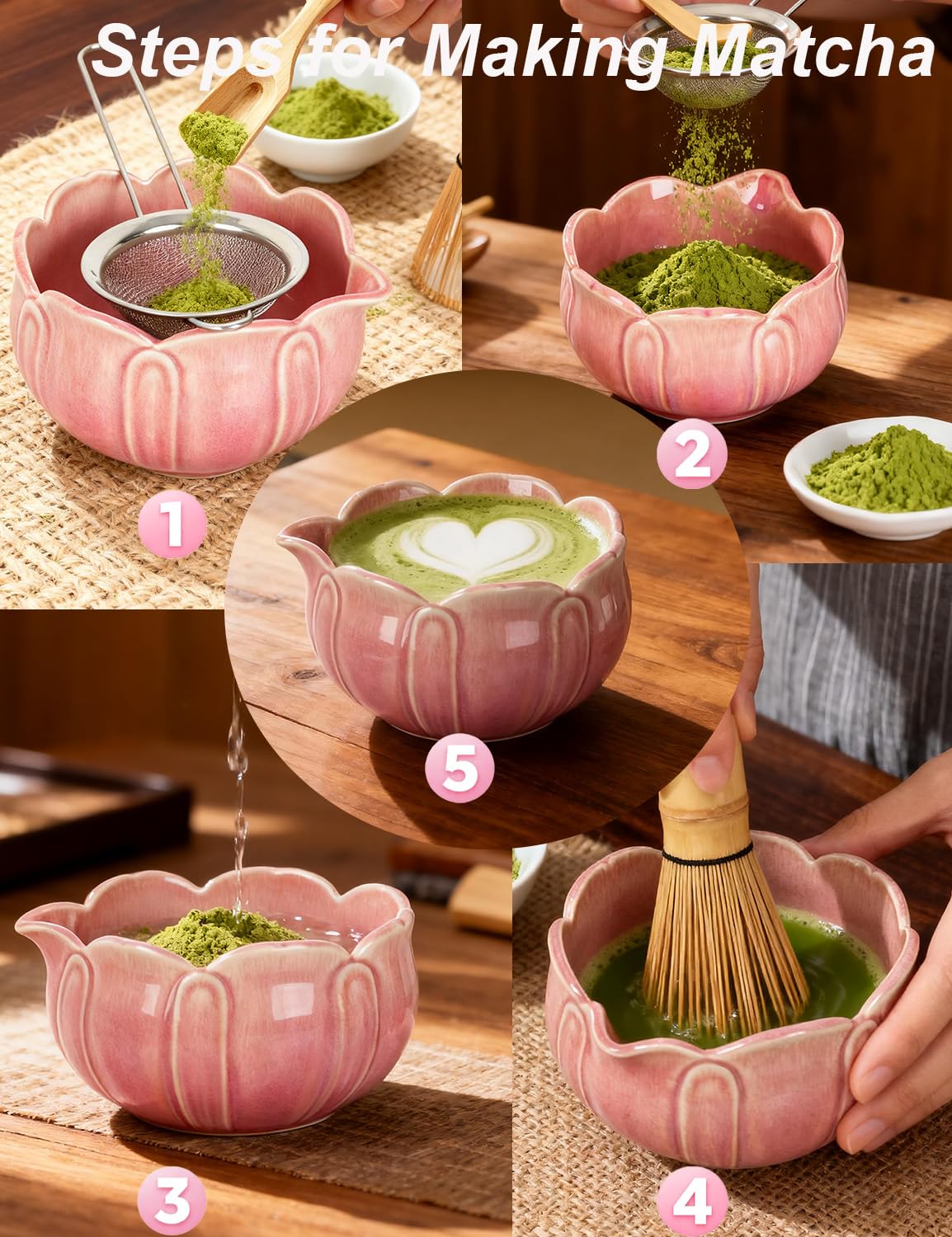 AURADYNE Matcha Set,9 Pcs Lotus Matcha Kit with Spout, Cute Matcha Gifts