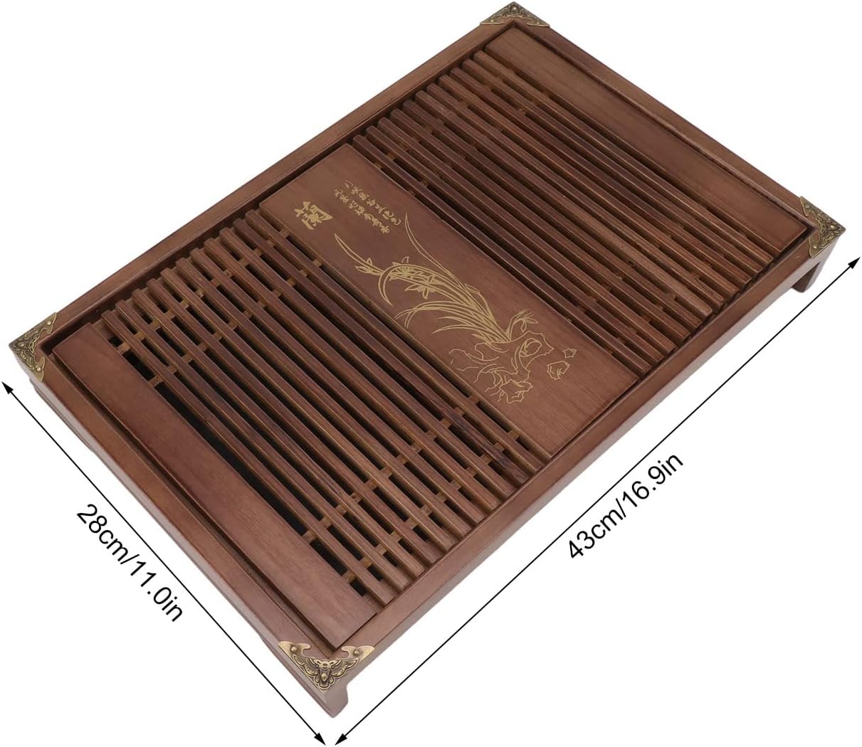 Kungfu Tea Tray Chinese Gongfu Tea Tray Drainage Water Storage Wood Tea Table with Drain Pipe (Light )