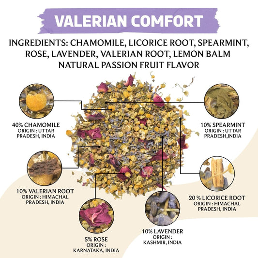 BREWIX, Valerian Comfort Tea for Sleep and Relaxation (40+ Cups, 2.82oz/80g) Caffeine-Free and Calming for Bedtime | Valerian Root, Chamomile &amp; Lavender | Perfect Wellness Sleep
