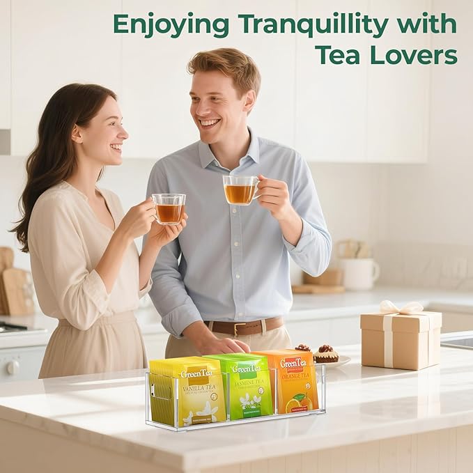 EsLuker.ly Tea Bag Holder Organizer for Counter Small Acrylic Teabag Caddy Storage