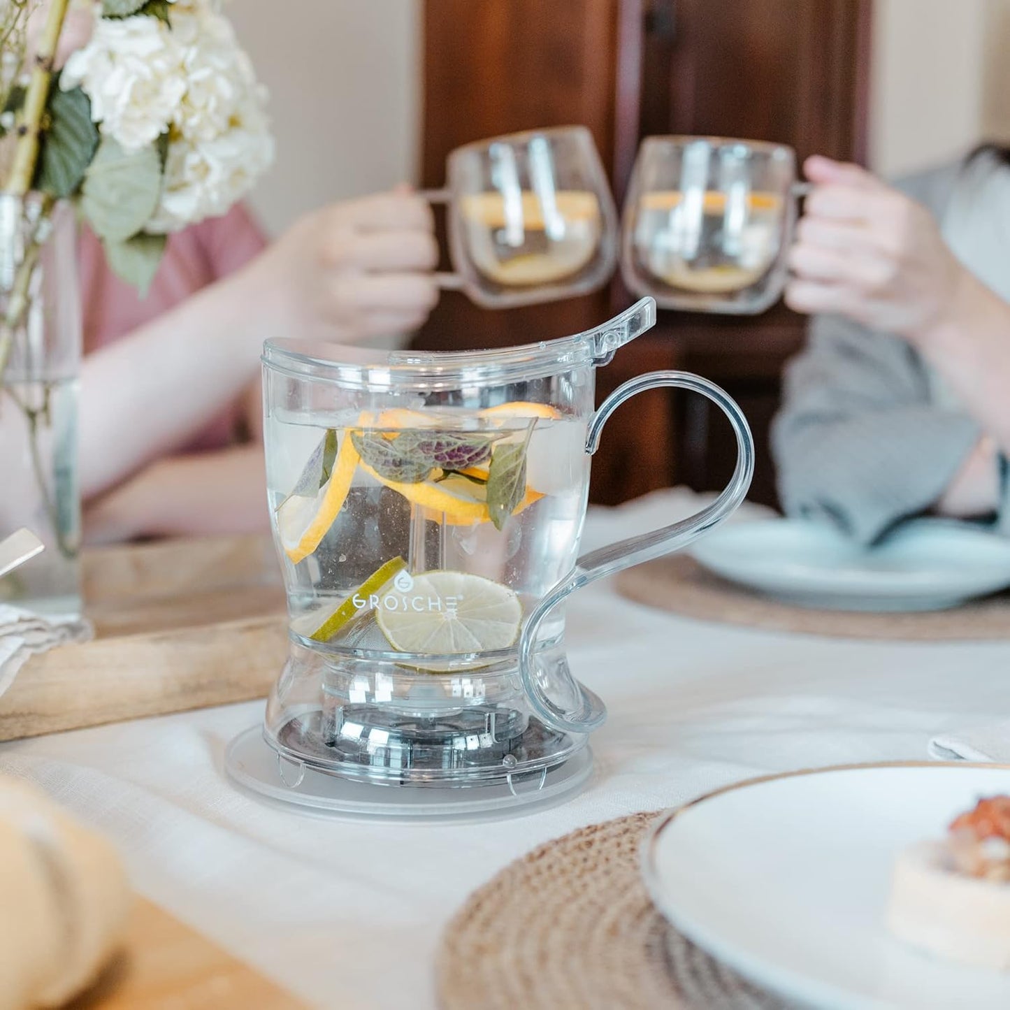 GROSCHE Aberdeen Smart Tea Maker BPA-Free Tea Infuser Clear 34 oz (1000 ml) | Drip-Free Bottom Dispenser, Coaster, Easy Brewing, Simple Cleanup, Tritan Build, Loose-Leaf Steeping, Stylish Design