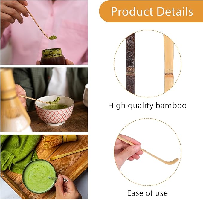 2 Pcs Matcha Spoons, Bamboo Scoop Tea Leaf Sticks Tea Whisk Scooping Teas Ceremony Utensil Chashaku Hooked Green Teas Spoon for measuring Coffee Powder Espresso Lover Spices Condiments