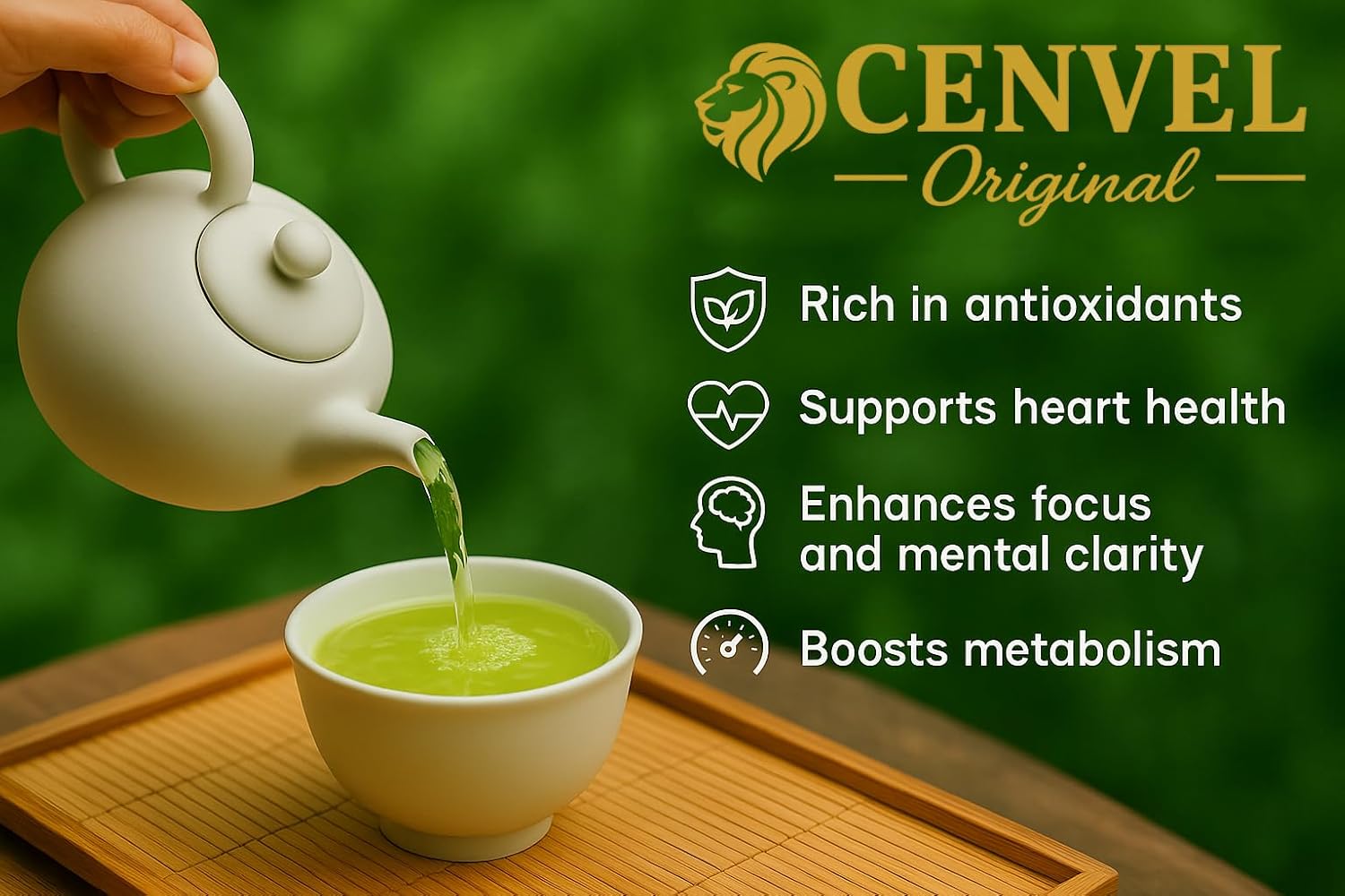 CENVEL® Organic Supreme Loose Green Tea Leaves 5.29 Oz | 100% Pure & Natural Tea | Single Origin | Premium Large-Leaf | Rich in Antioxidants (150g)