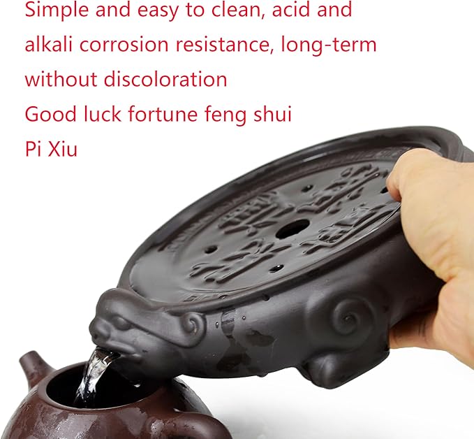 Tea Tray Saucer Mat Zisha Kungfu Tea Pixiu Saving Water Fortune Decorations Fengshui Good Luck Wealth (M)