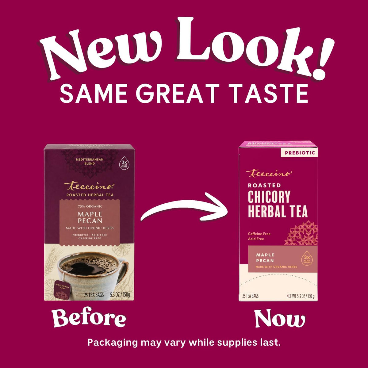 Teeccino Maple Pecan Herbal Tea - Rich & Roasted Herbal Tea That’s Caffeine Free & Prebiotic for Natural Energy