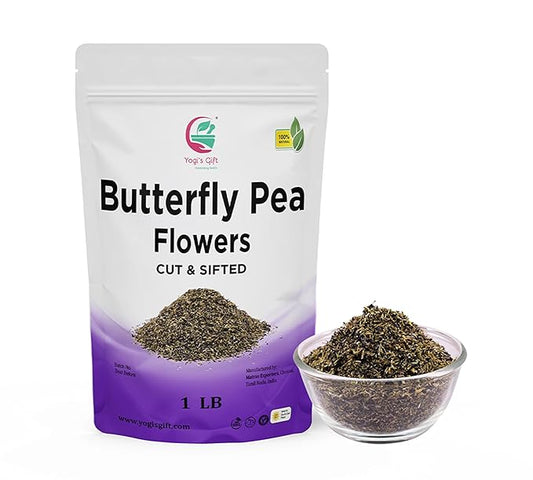 Butterfly Pea Flower Tea 1 LB (1000+ Cups) | Cut and Sifted | Makes Beautiful Blue Or Purple Food Coloring | Blue tea Butterfly Pea Flower | Non-Gmo, Ethically Sourced | By Yogi's Gift®