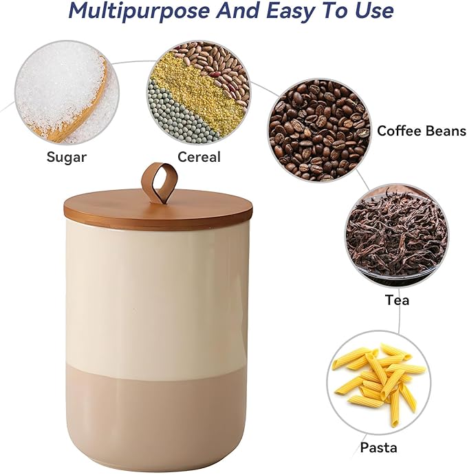 Coffee Canister, Ceramic Food Storage Jars with Lids Salt Matcha Container Brown Sugar Container Bowl for Kitchen Tea, Coffee Beans