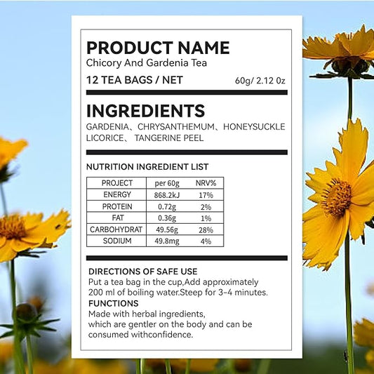 Kreain Nature Chicory And Gardenia Tea, Natural Sugar Free Blend with Honeysuckle, Licorice, and Tangerine Peel, Liver and Kidney Detox, Vegan & Caffeine Free, 12 Teabags, 2 Pack