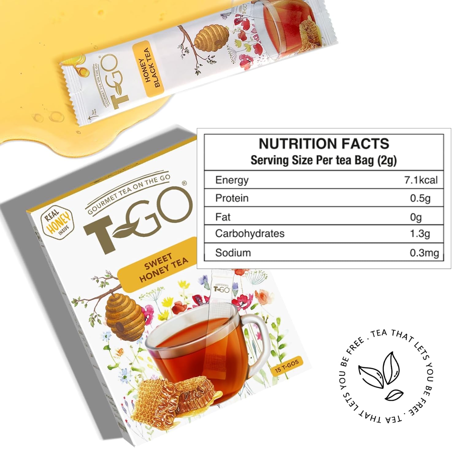 T-GO Sweet Honey Black Tea Bags Convenient Sticks Stirring Spoon Real Honey Tea Packets for Immunity 15 Tea Sticks