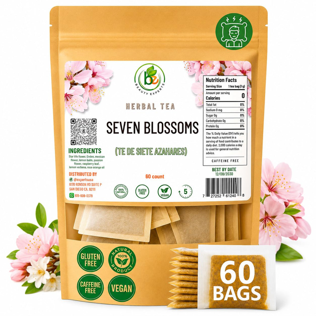 B-Experts 7 Siete Azahares Té (Seven Blossoms Tea) – 60 Tea Bags – 100% Natural, Vegan, Herbal – Gluten-Free, Non-GMO – by