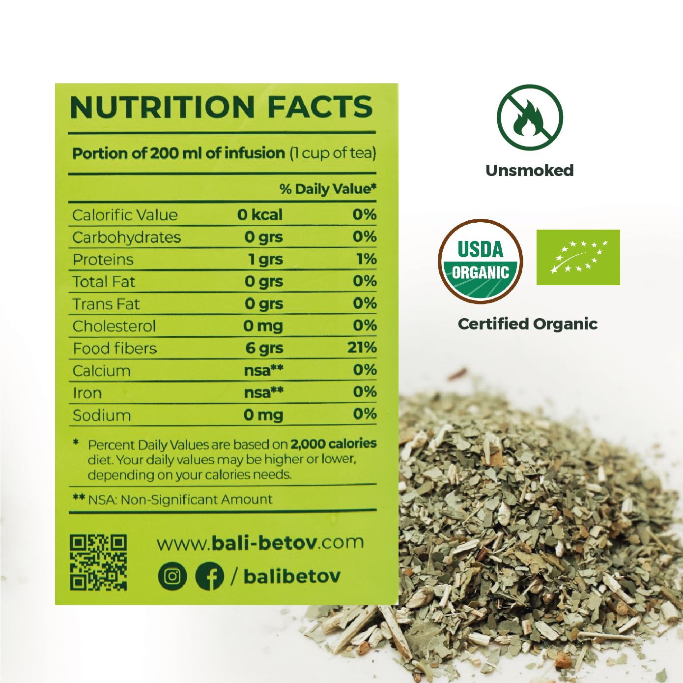 BALIBETOV Organic Yerba Mate, 2.2 lb Loose Leaf – Unsmoked Pure Leaf, Clean Natural Energy, Gluten-Free &amp; Vegan