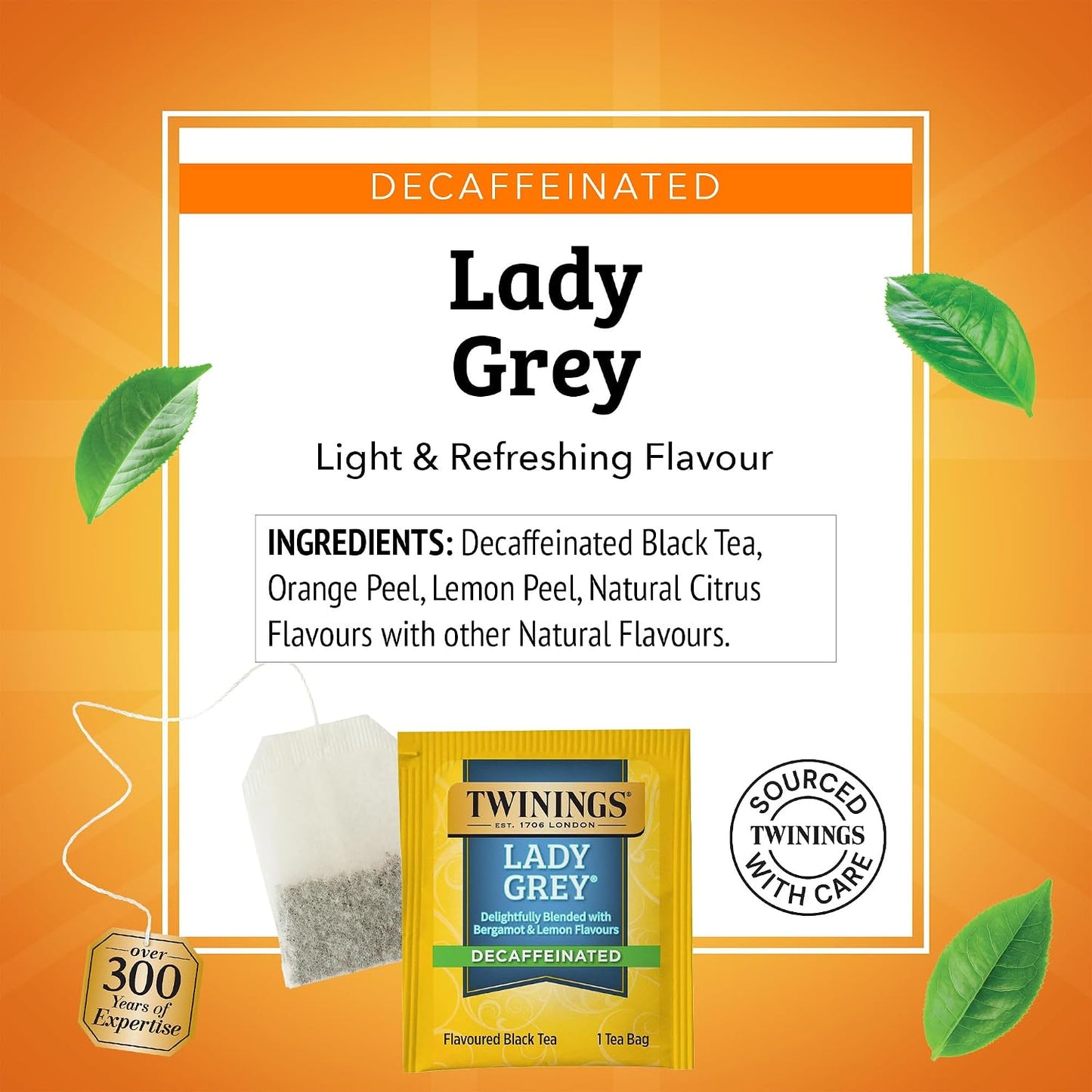 Twinings Decaffeinated Lady Grey Black Citrus Tea Bags, 20 CT Box (6 Pack) | Decaf Blk Tea, a Hint of Bergamot, Orange &amp; Lemon Peel, Citrusy, 120 Foil Lined Individually Wrapped Bags, Hot or Iced