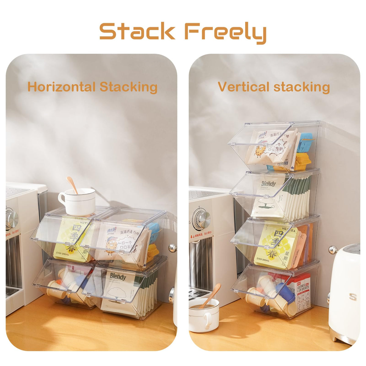 LLGWGL Front Opening Stackable Tea Bag Organizer, 4 Pack