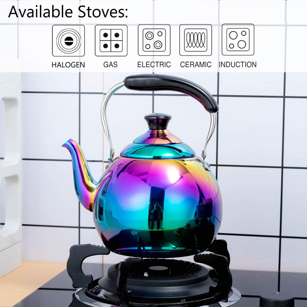 DINYWOW Whistling Tea Kettle for Stovetop Induction Stainless Steel Tea pot Whistle Kettles Gas Stove Top Fast Boiling Water