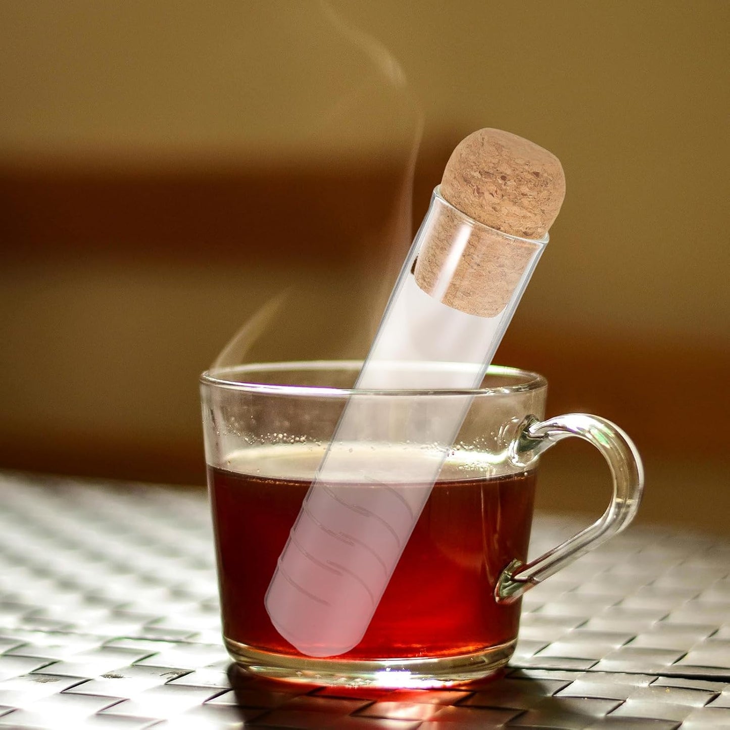 6pcs Glass Tea Infuser Tubes with Cork Stoppers Borosilicate Glass Strainers for Loose Leaf Tea Brewing at Home Or Office