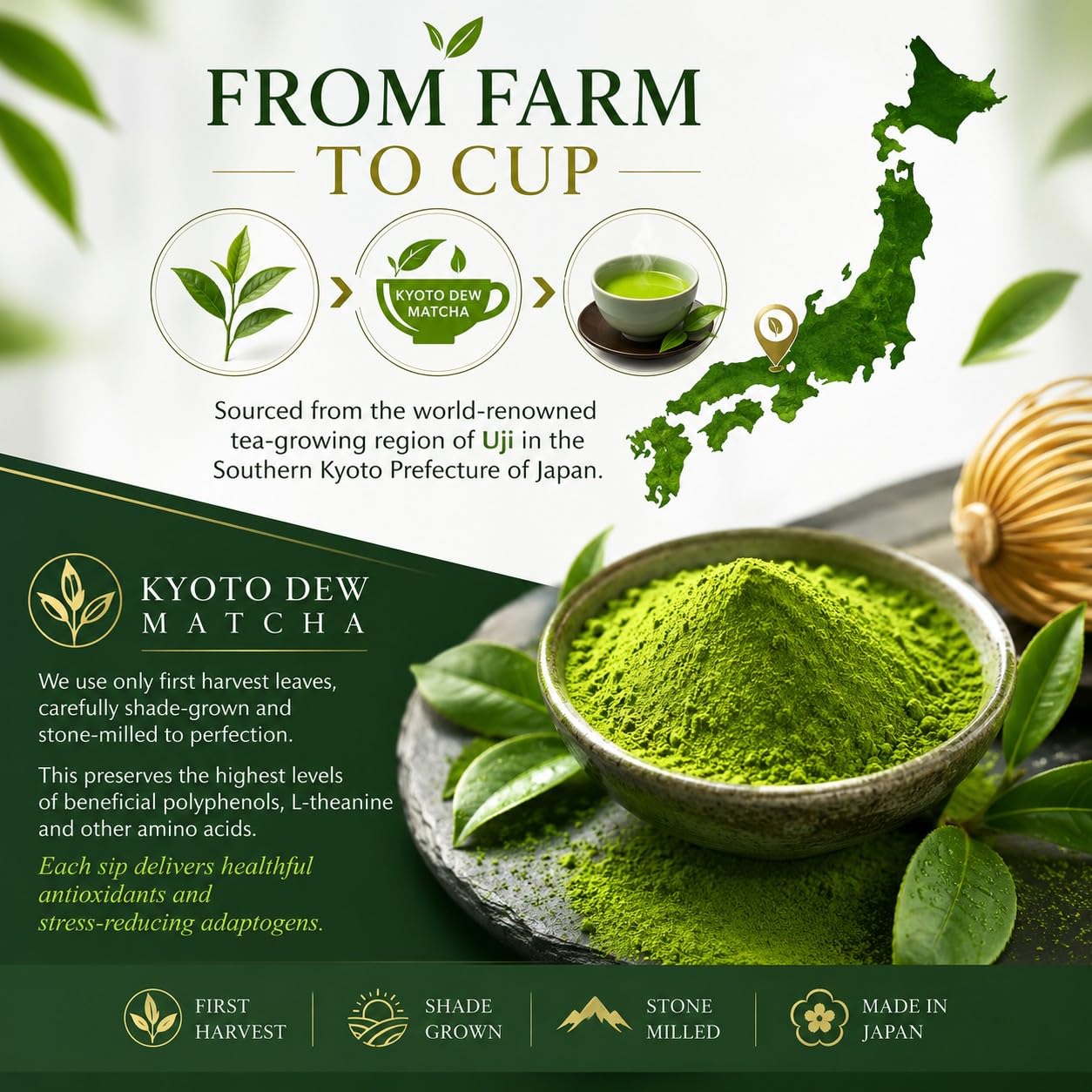 Kyoto Dew Matcha Organic Ceremonial Grade Matcha Powder 30g | Organic Ceremonial Grade Matcha from Uji, Kyoto, Japan