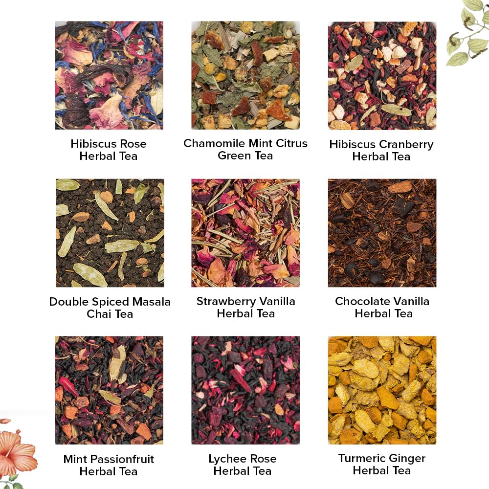 VAHDAM Top 9 Exotic Loose Leaf Tea Sampler (18+ cups) | Floral & Fruity Blends with Delicious Taste | Hot & Iced | Perfect for Gifting & Regular Consumption