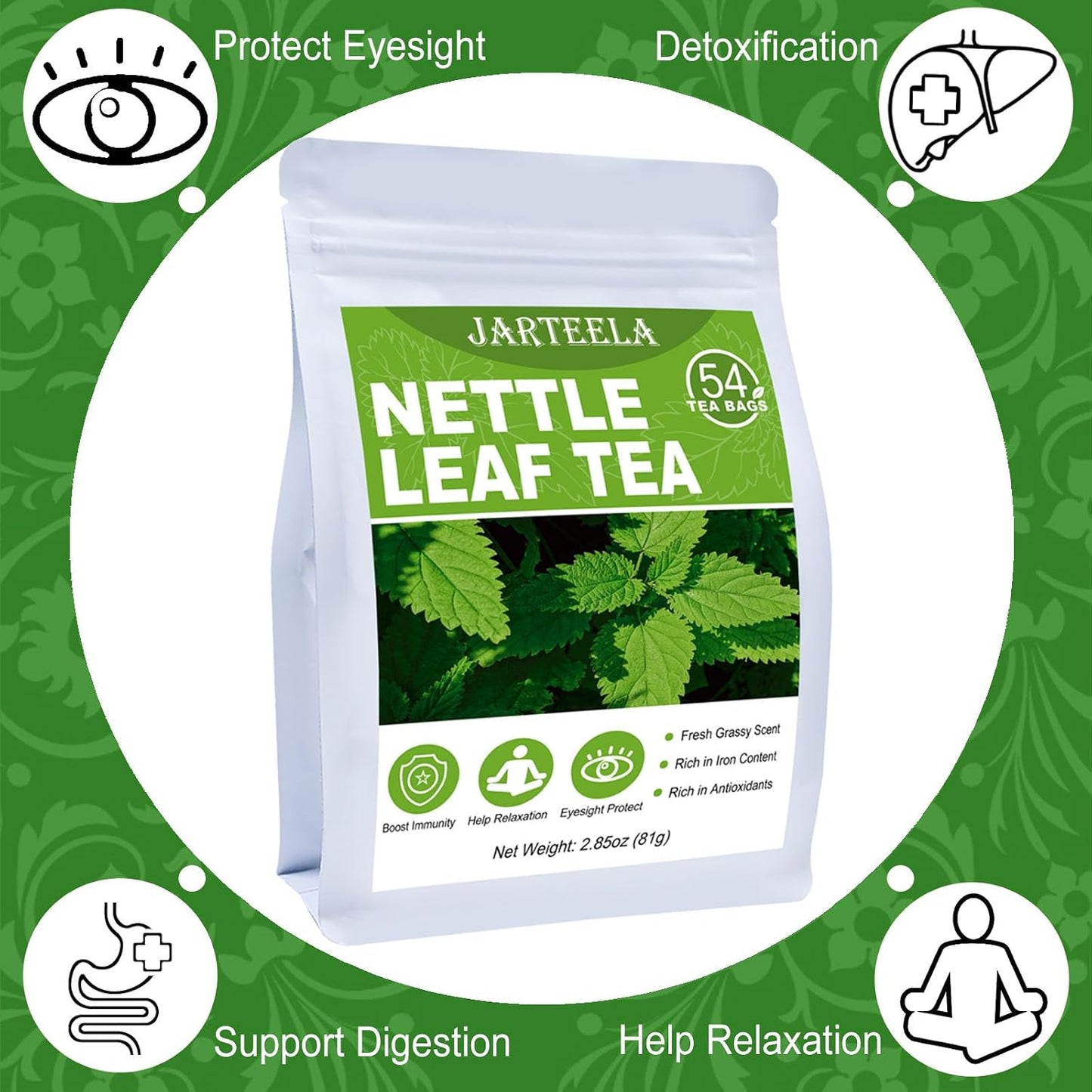 Jarteela - Nettle Leaf Tea Bag, 54 Ct, Stinging Nettle Tea Herbal Teabags